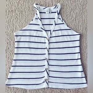 Waffle Knit Button Down Striped Tank Top